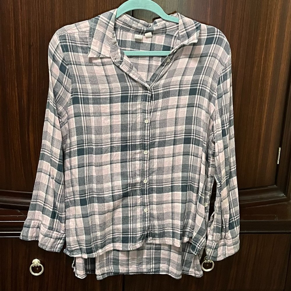 Melrose & Market Pink Plaid Long Sleeve Shirt Size M